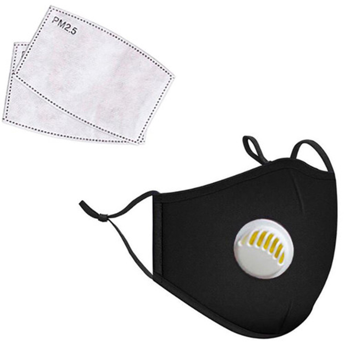 

LANDOU Reusable Fabric Face Mask with PM2.5 Filters & Valve (Kids, Black)