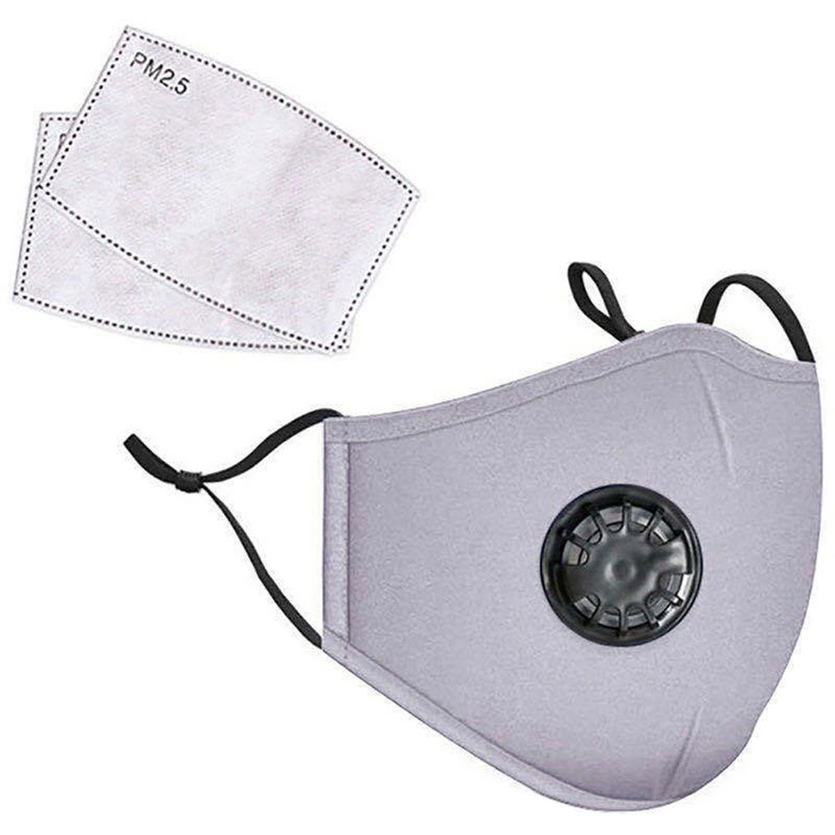 

LANDOU Reusable Fabric Face Mask W/PM2.5 Filters & External Valve (Adults Gray)