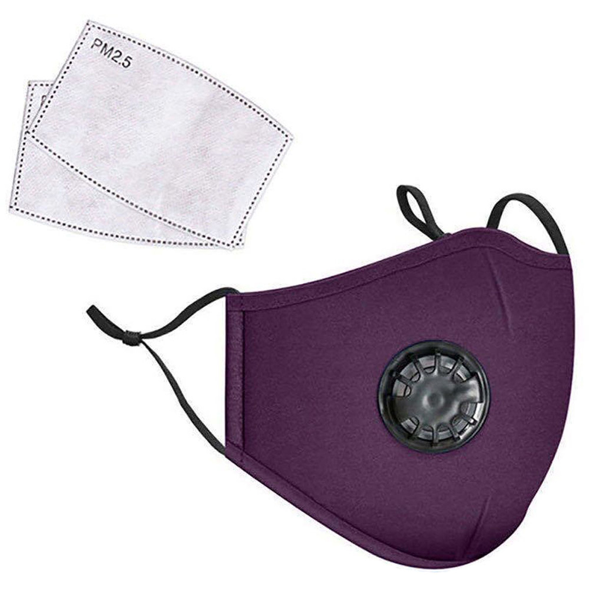 

LANDOU Reusable Fabric Face Mask with PM2.5 Filters & Valve (Adults, Purple)