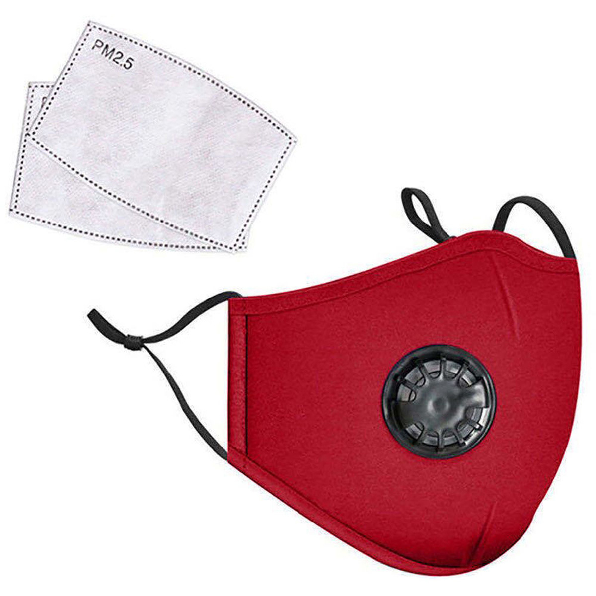 

LANDOU Reusable Fabric Face Mask with PM2.5 Filters & Valve (Adults, Red)