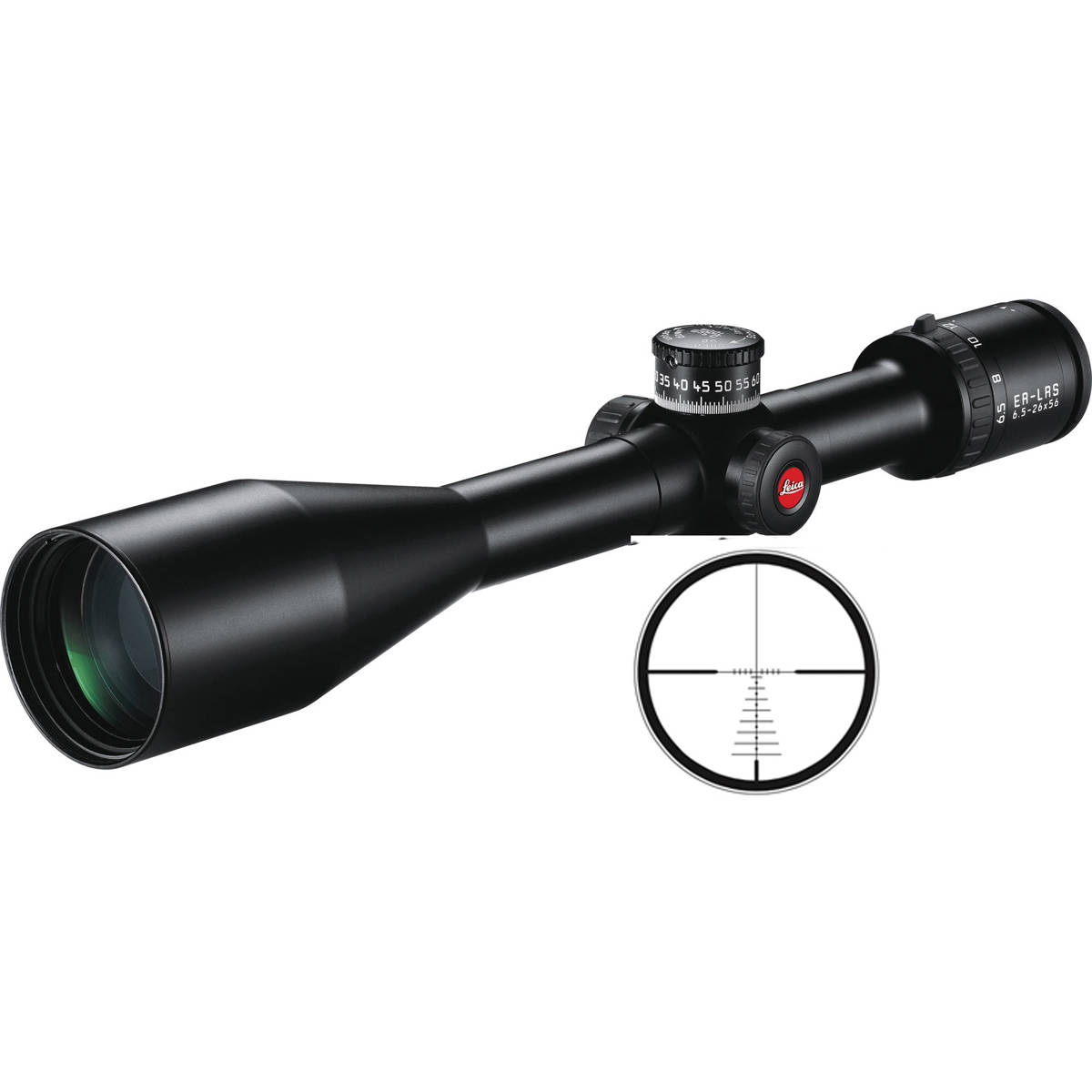 

Leica 6.5-26x56 ER LRS Riflescope, Ballistic Reticle, Side Parallax, 30mm Tube