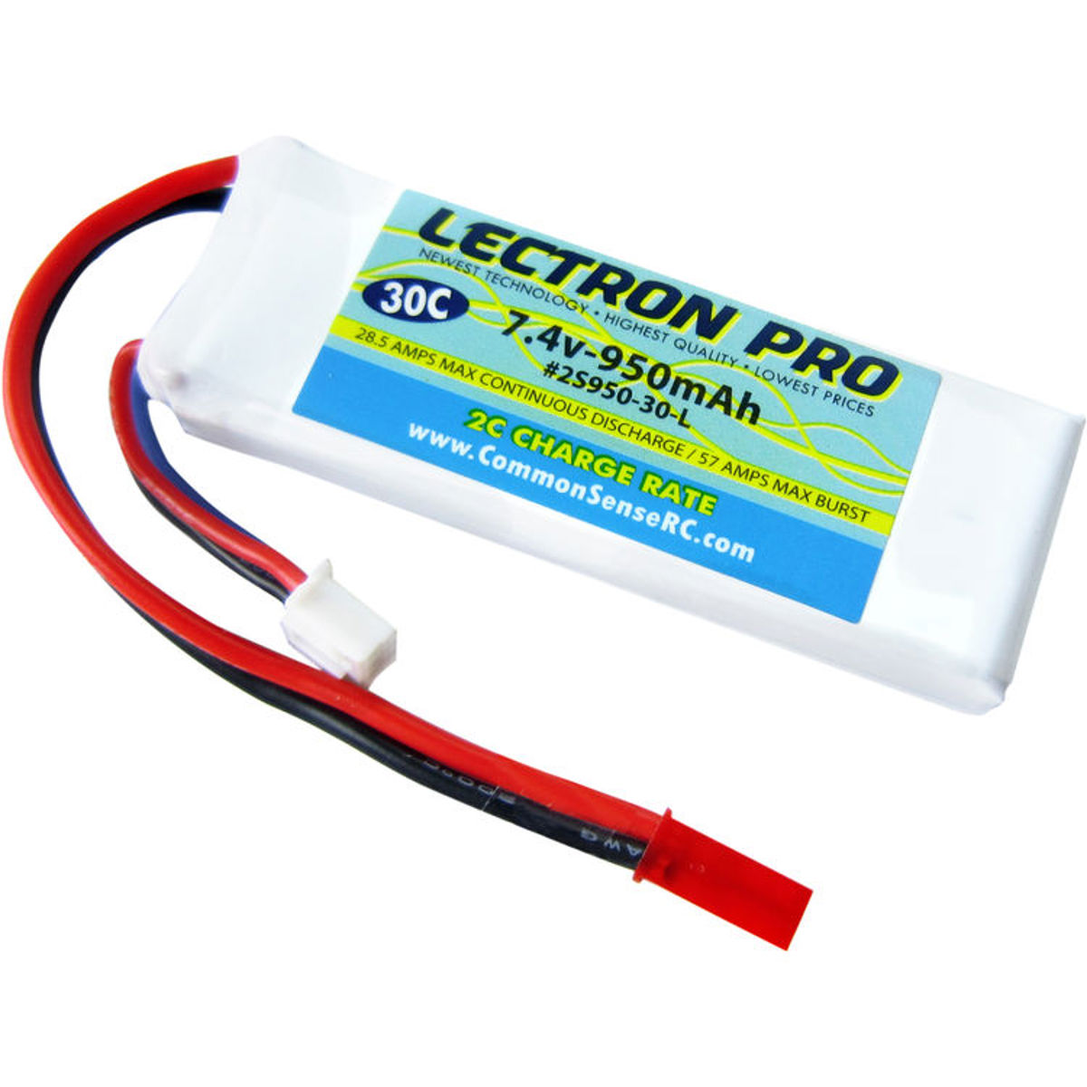 

COMMON SENSE RC Lectron Pro 7.4V 950mAh 30C Li-Po Battery with JST Connector