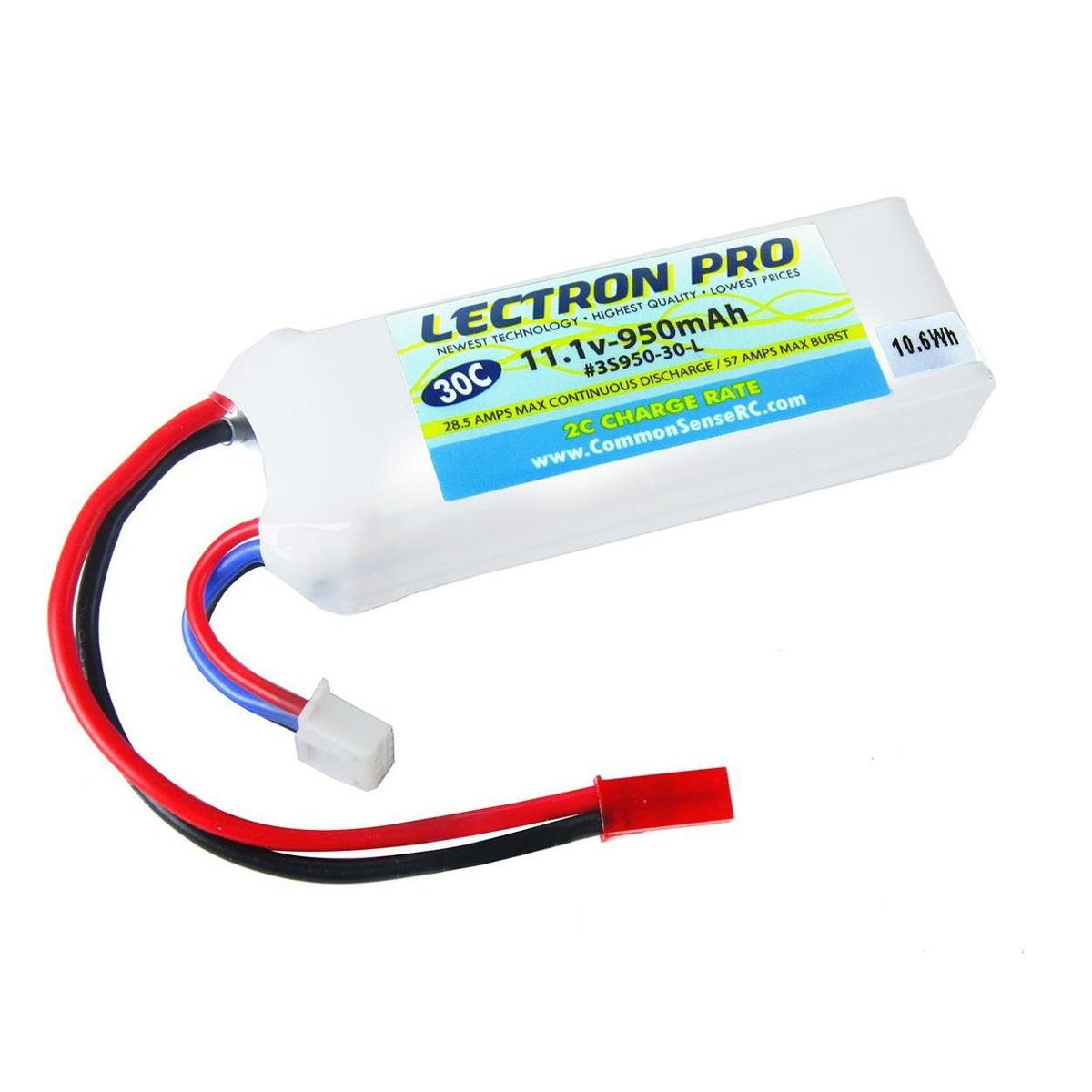 

COMMON SENSE RC Lectron Pro 11.1V 950mAh 30C Li-Po Battery with JST Connector
