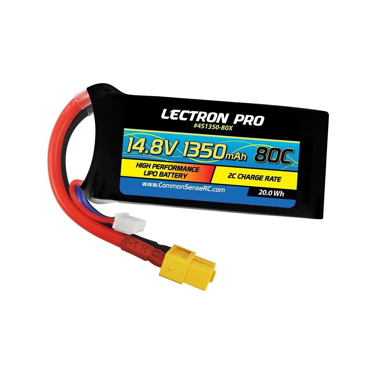 COMMON SENSE RC Lectron Pro 14.8V 1350mAh 80C Li-Po Battery with XT60 Connector -  4S1350-80X