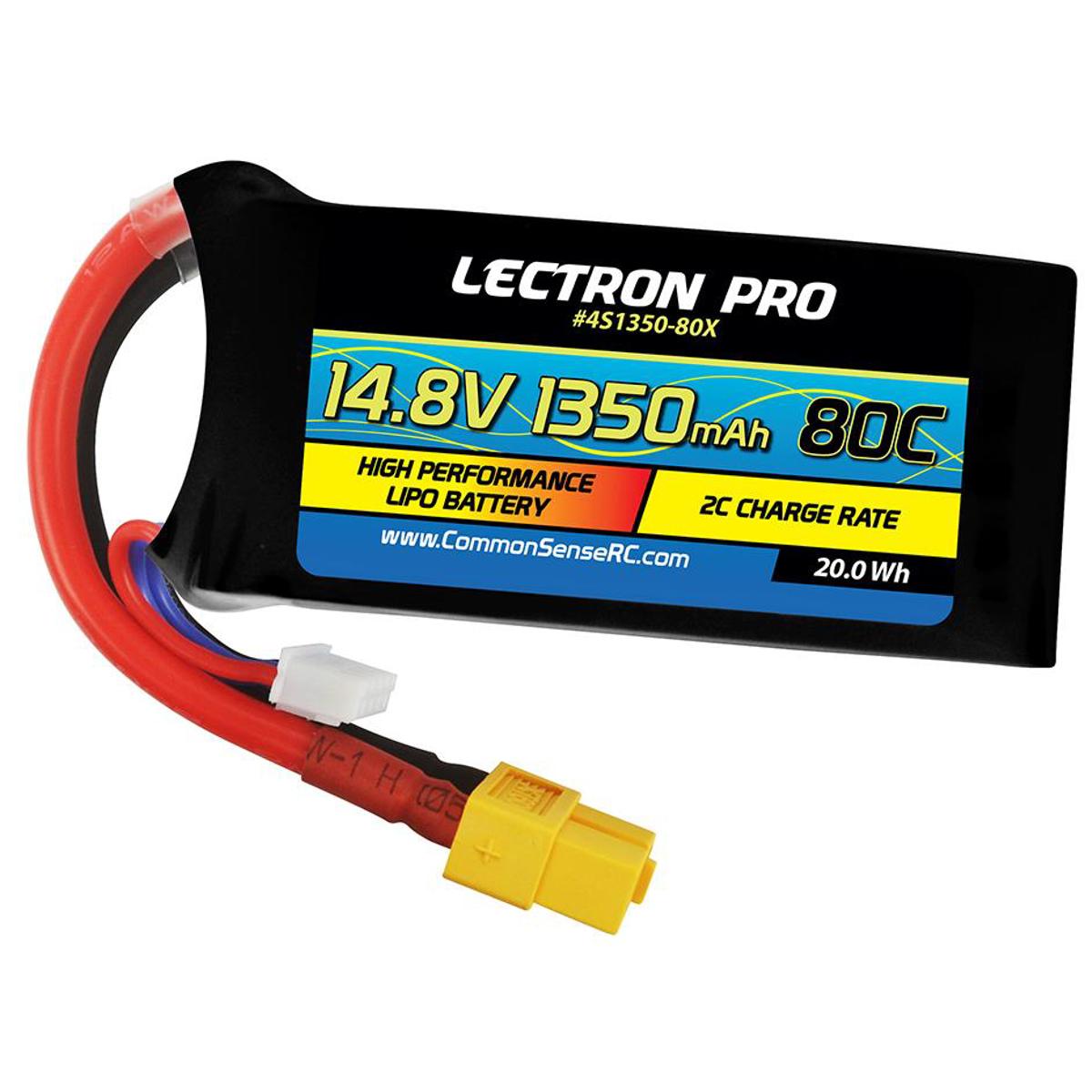 COMMON SENSE RC Lectron Pro 14.8V 1350mAh 80C Li-Po Battery with XT60 Connector -  4S1350-80X