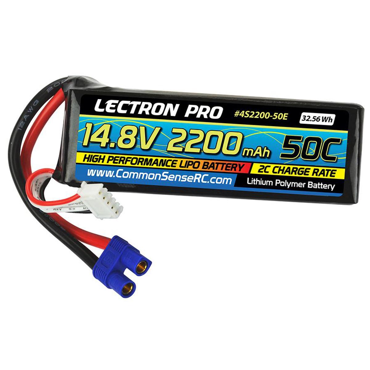 COMMON SENSE RC Lectron Pro 14.8V 2200mAh 50C Li-Po Battery with EC3 Connector -  4S2200-50E