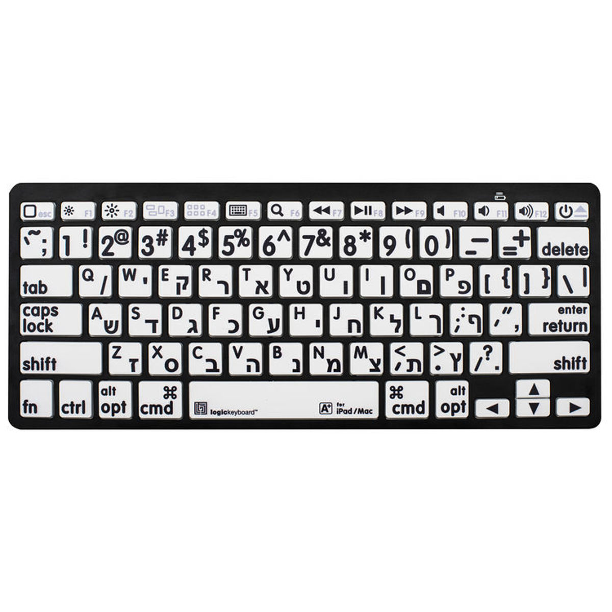 

LogicKeyboard XL Print Wireless Bluetooth 3.0 Mini Keyboard, English/Hebrew