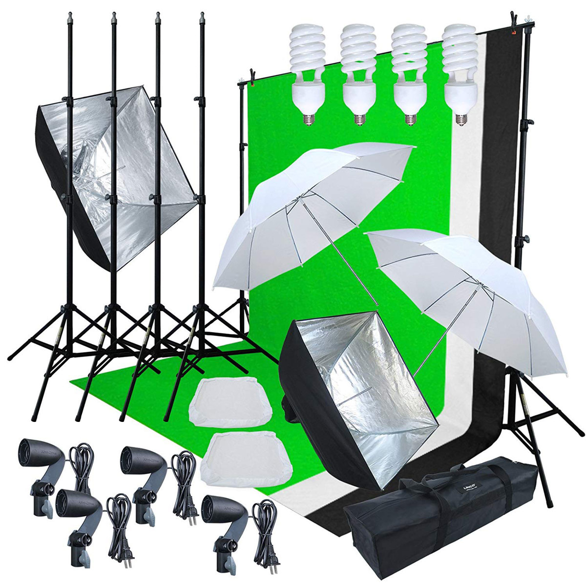 

Linco AM169 Photo Video Studio Light Kit, 3 Color Backdrops (Black/White/Green)