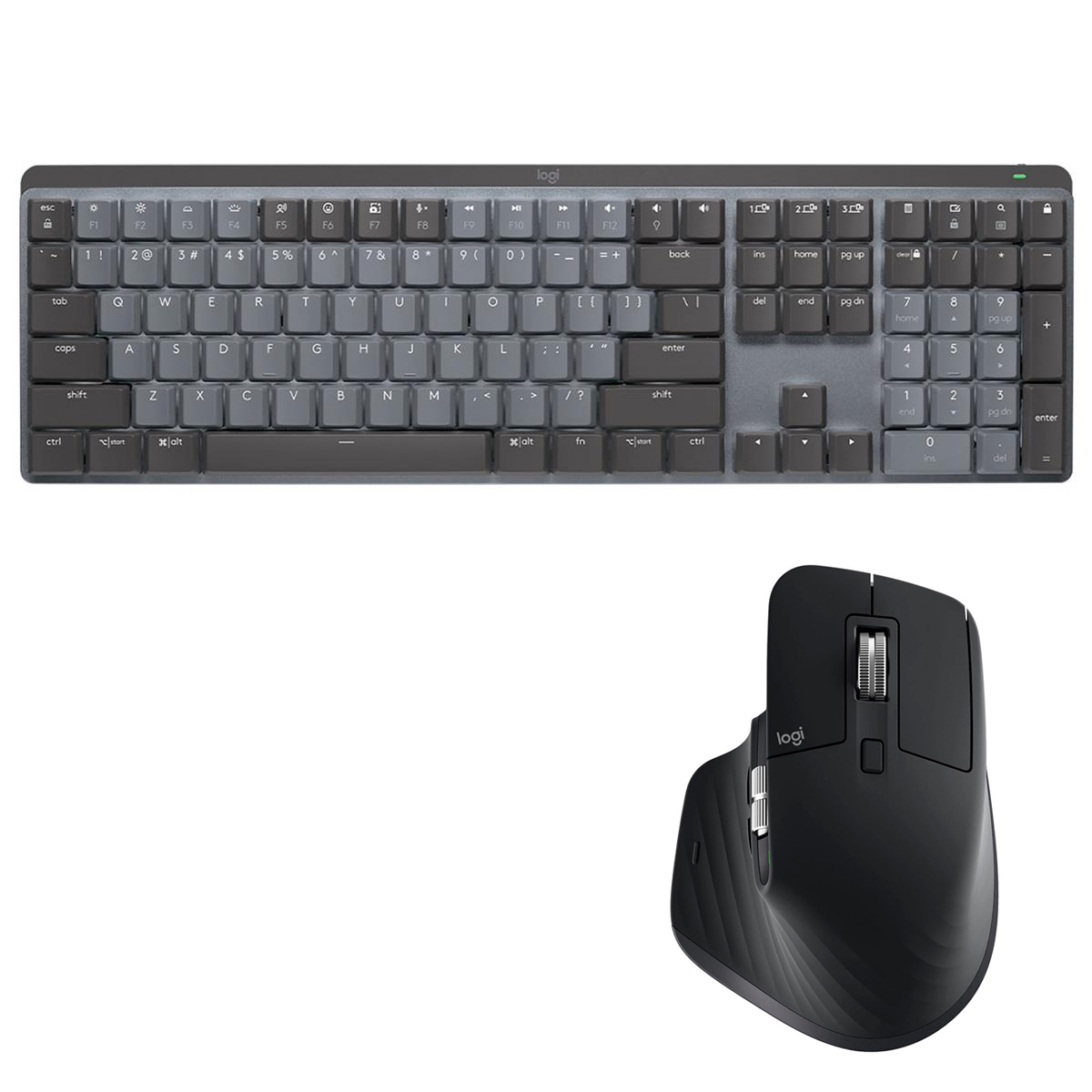

Logitech MX Mechanical Wireless Keyboard,Clicky,Graphite w/Master 3S Black Mouse