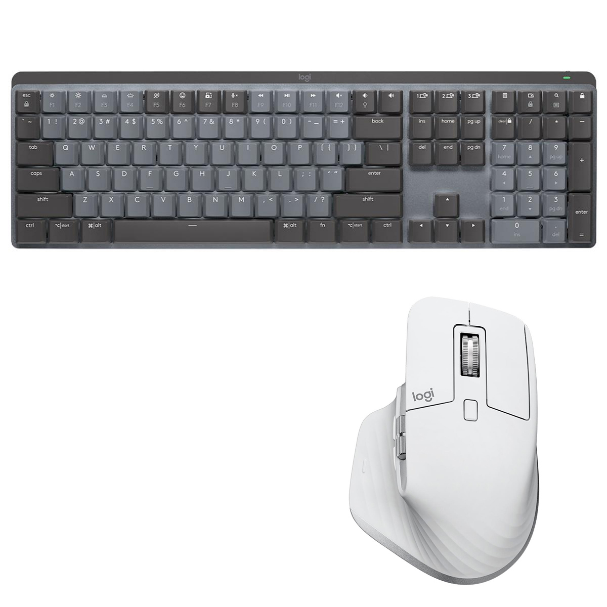 

Logitech MX Mechanical Wireless Keyboard, Clicky,Graphite w/Master 3S Gray Mouse