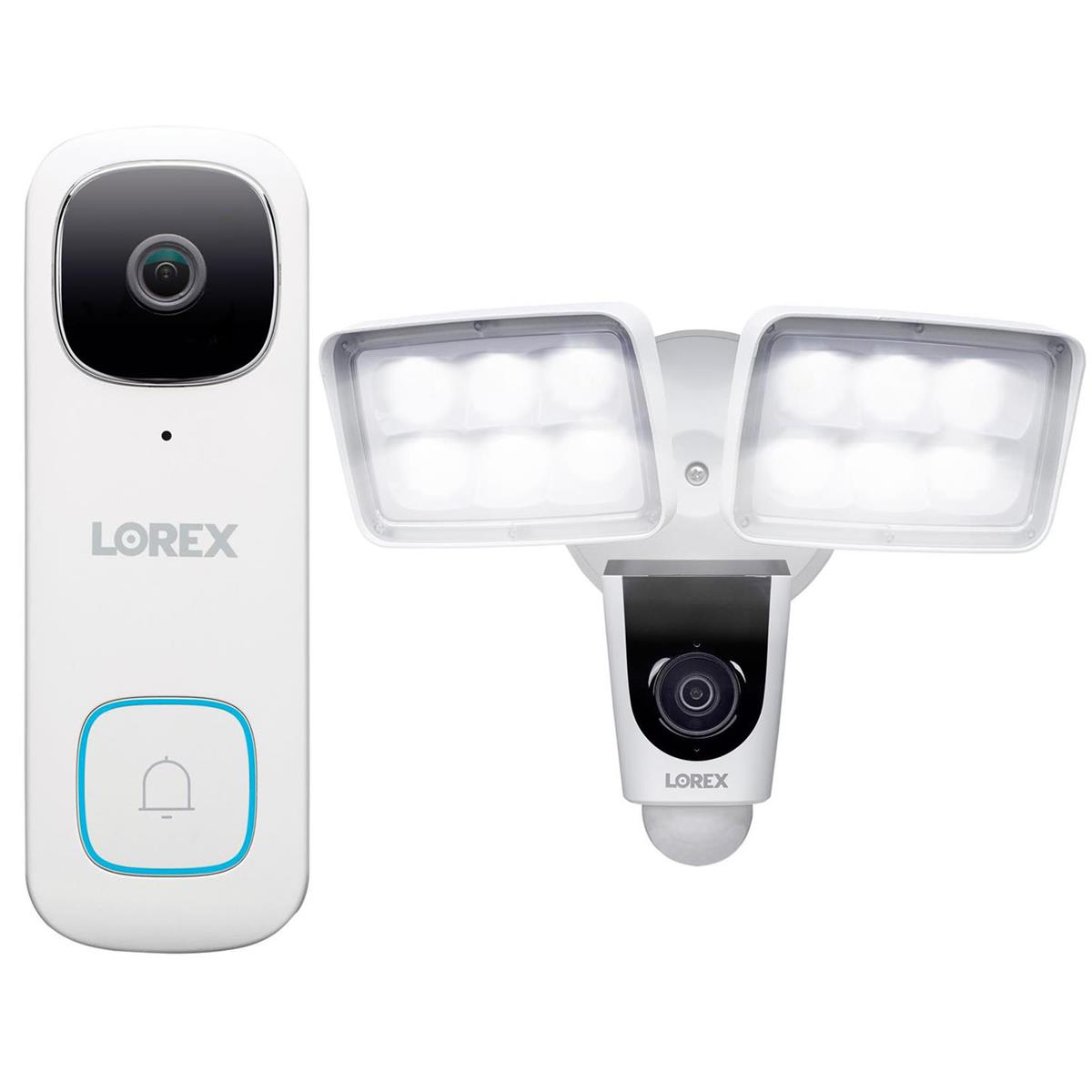 Lorex 2K QHD 2-Way Audio Wired Video Doorbell, w/V261LCD-E 2MP Floodlight Camera -  B451AJD-E A