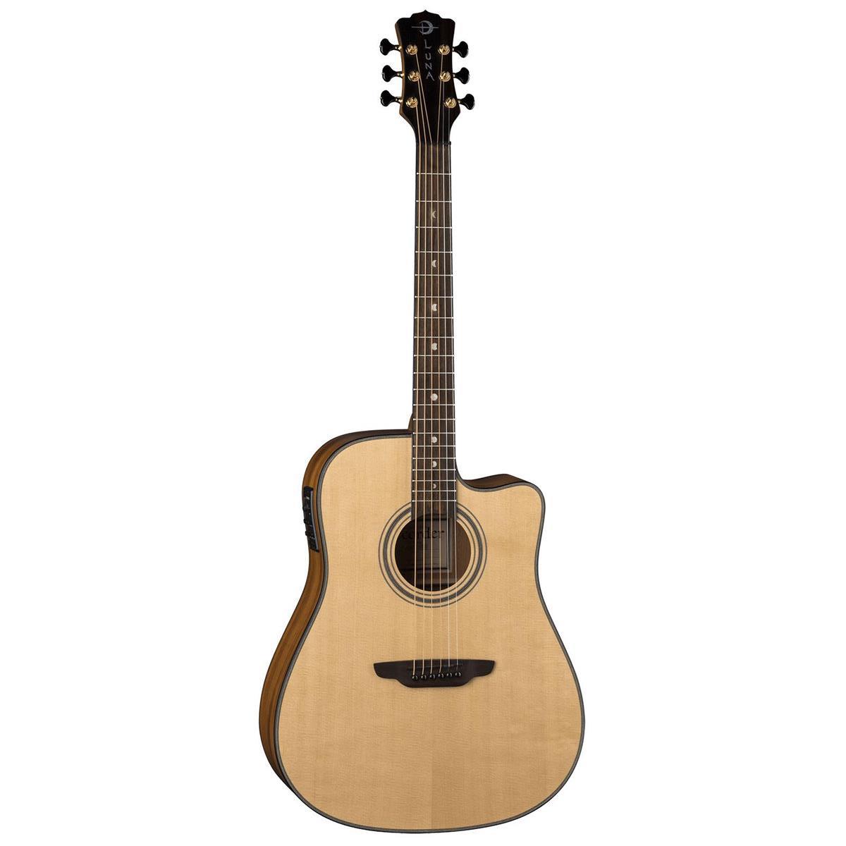 Image of Luna Art Recorder All Solid Wood Dreadnought Cutaway Acoustic Electric Guitar