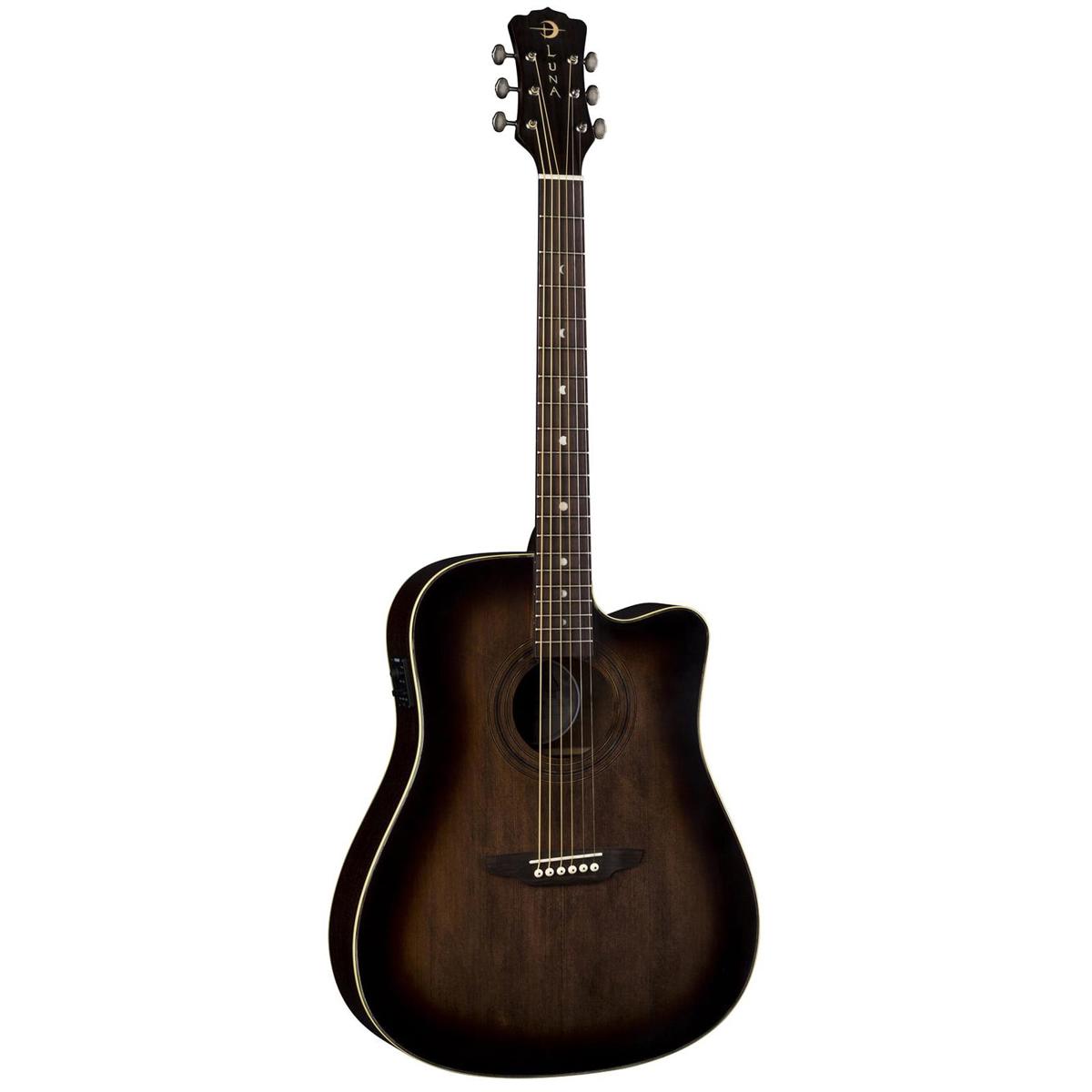 

Luna Art Vintage Dreadnought AE Guitar, Distressed Vintage Brownburst