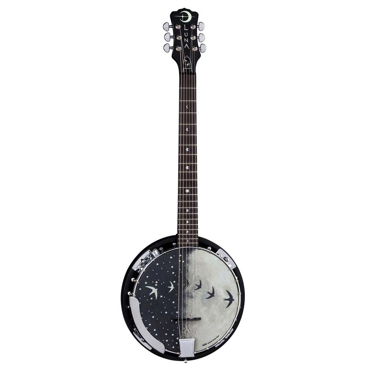 

Luna Moonbird 6-String Acoustic Banjo, Single Humbucker Pickup, Black Satin