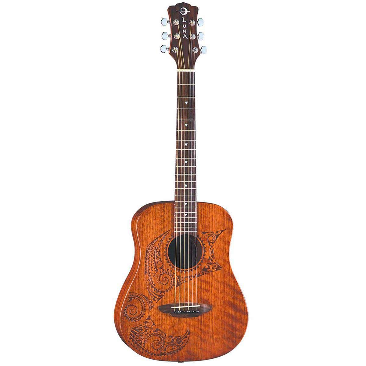 

Luna Safari Polynesian Tattoo Travel Acoustic Guitar, Satin Natural