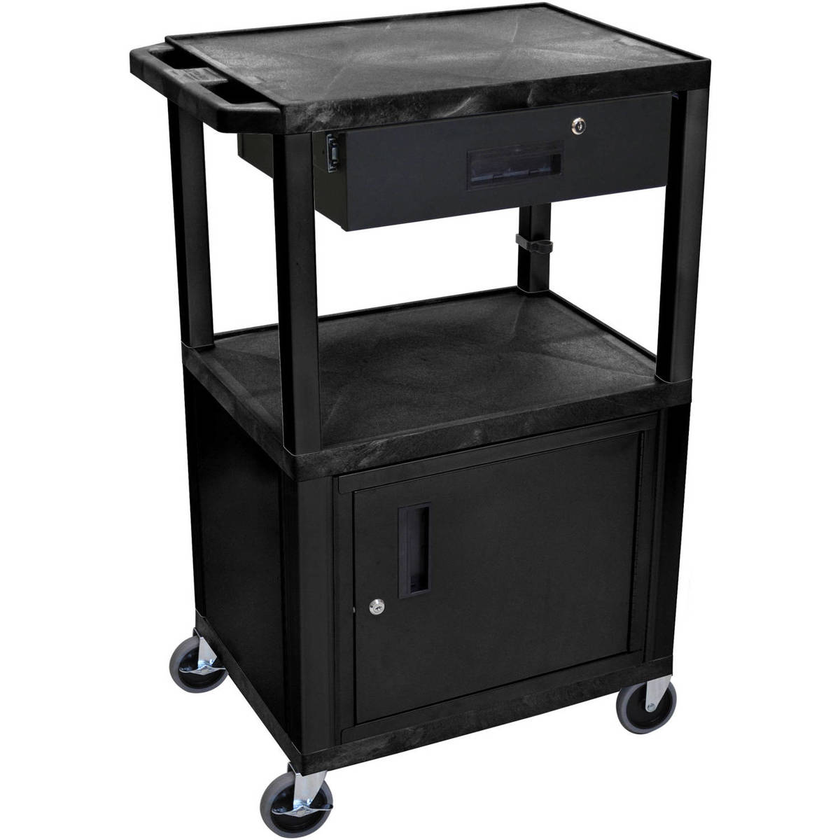 

Luxor 42" A/V Cart with 3 Shelves, Cabinet, Locking Drawer, Electrical Assembly