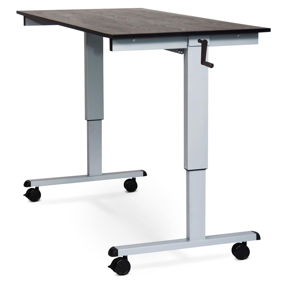 

Luxor 60" Crank Adjustable Height Standing Desk, Black Oak Desk, Silver Frame