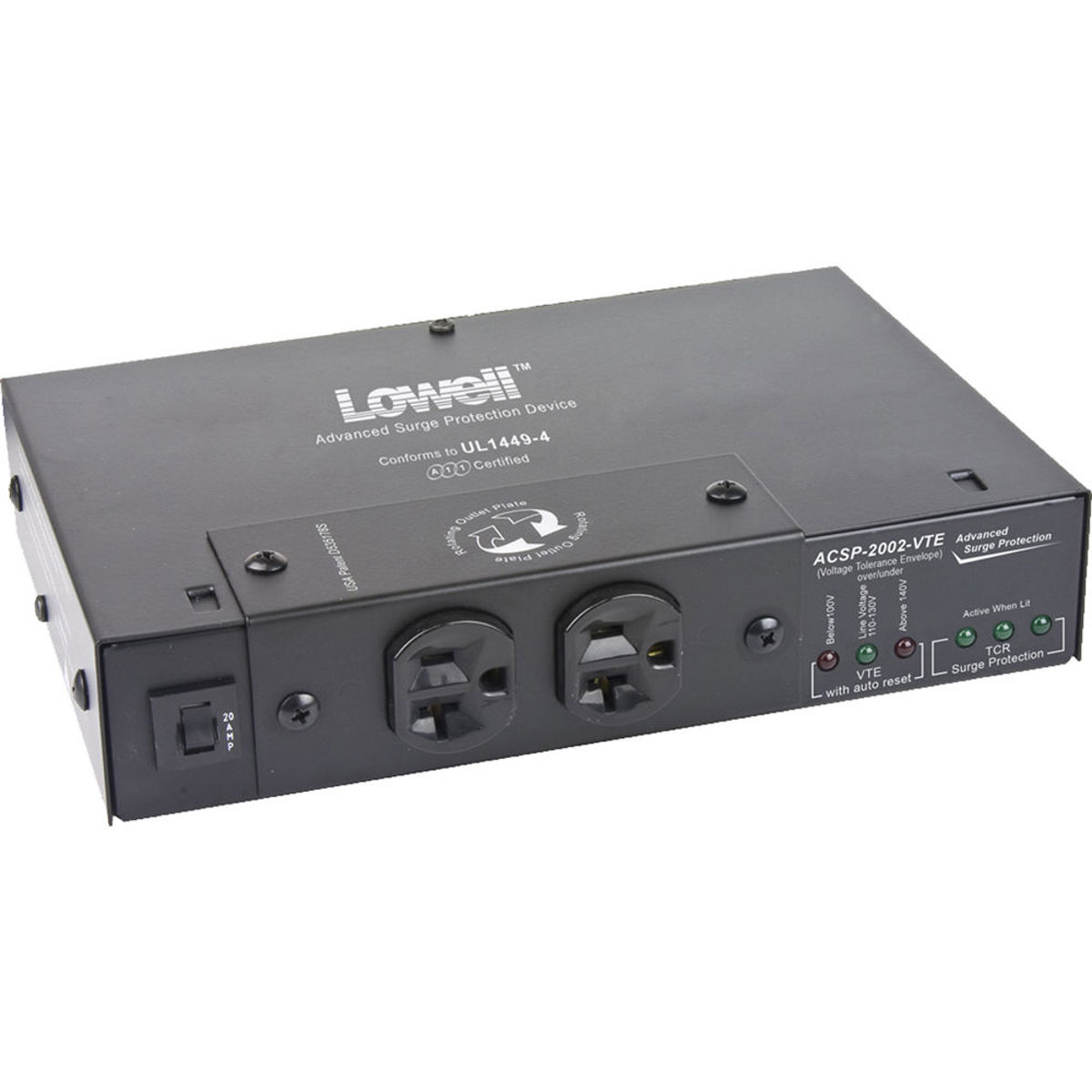 

Lowell Manufacturing ACSP-2002-VTE Surge Suppressor, 2 20A,Over/Under Protection