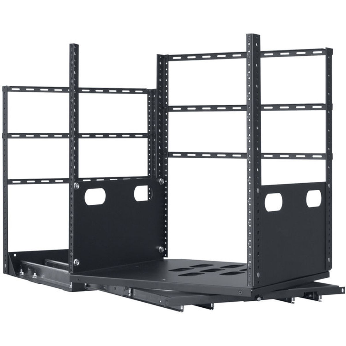 

Lowell Manufacturing LPTR4-1223 12U Pull & Turn Rack, 4-Slides, 23" Depth, Black