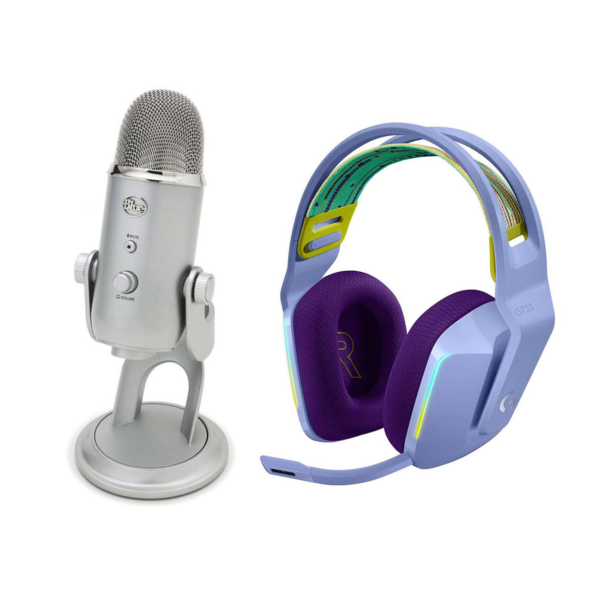 

Blue Microphones Yeti USB Mic (Silver) with Logitech G733 Wireless Headset