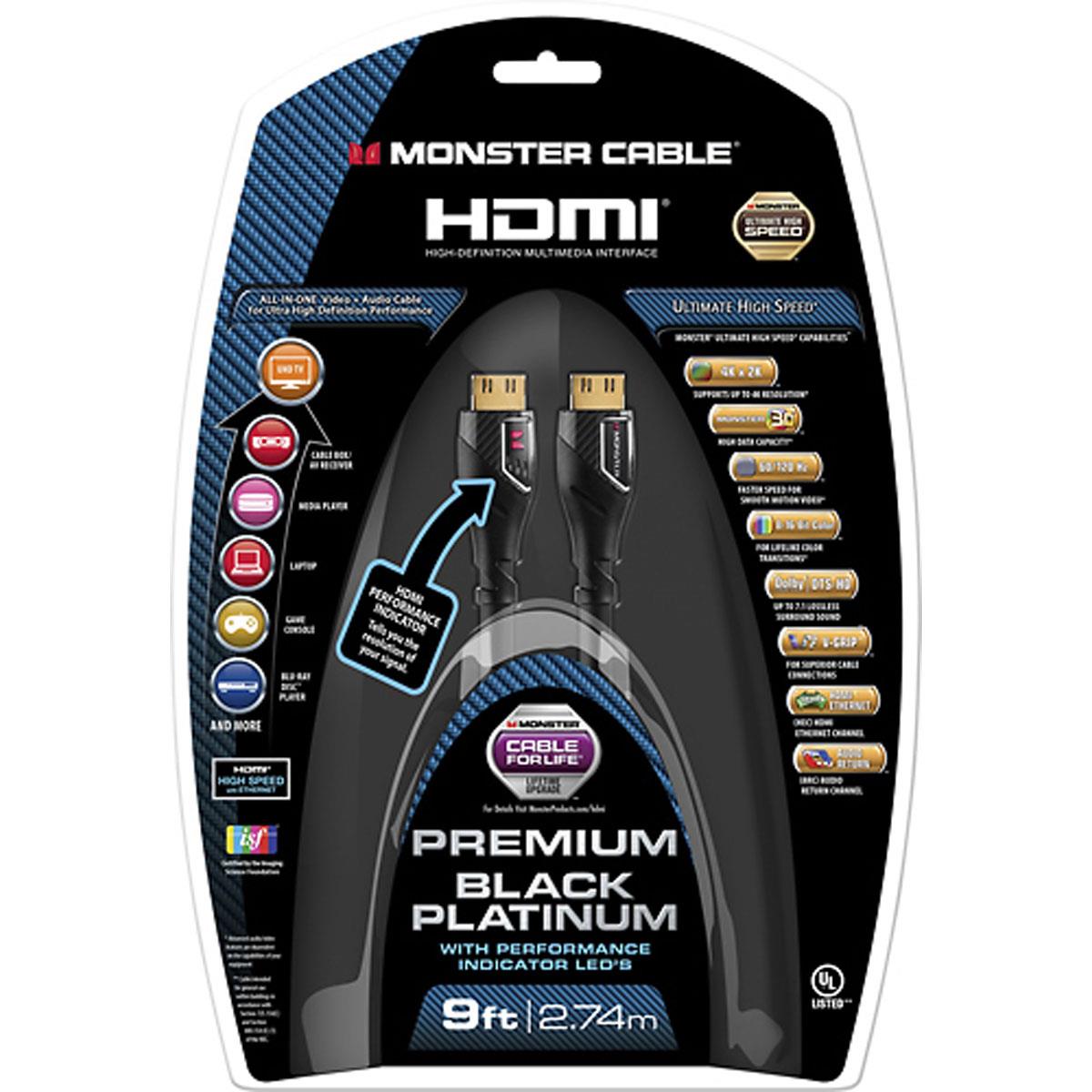Image of Monster Cable Black Platinum High Speed 9' HDMI Cable
