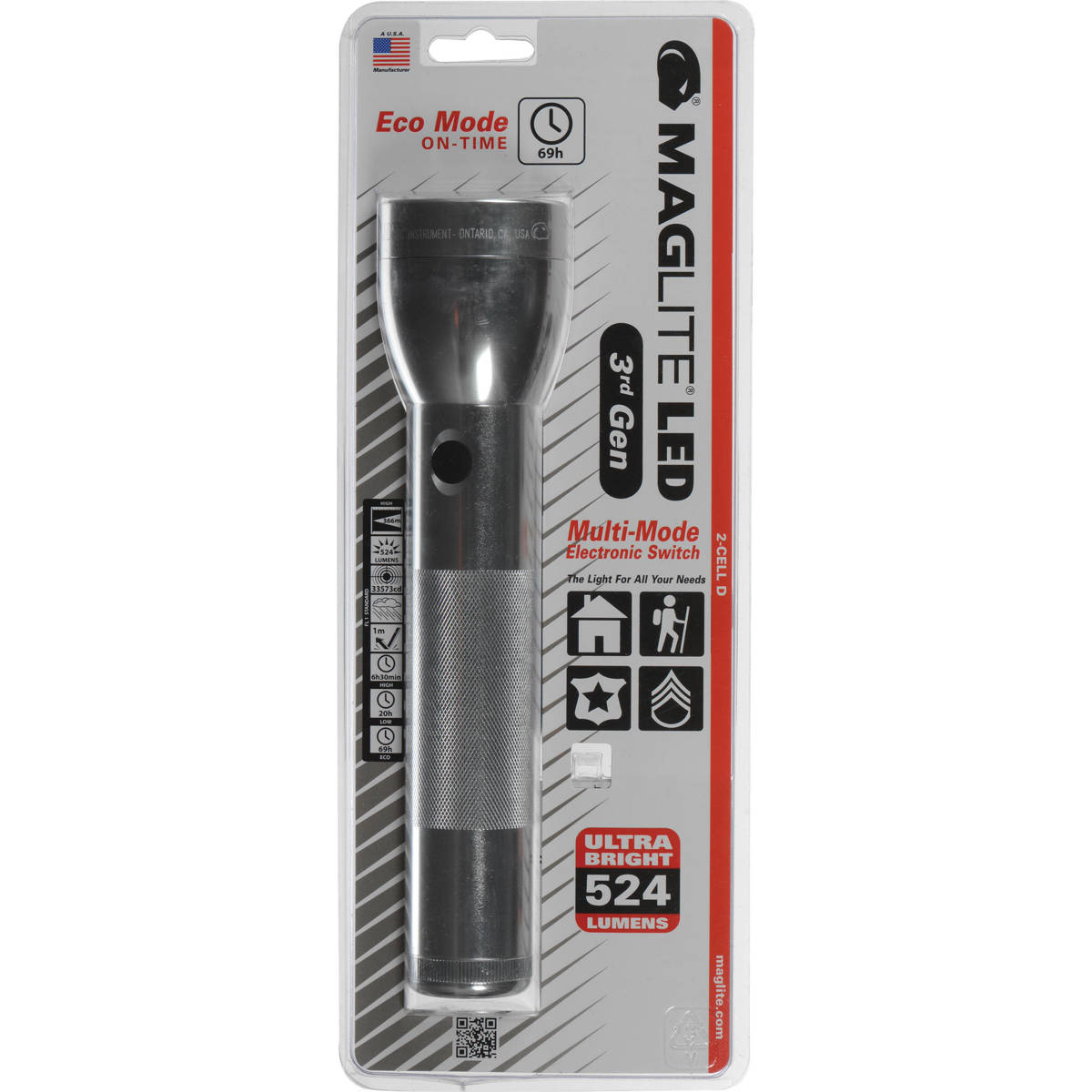 

MagLite ML300L 3rd Generation 2-Cell D LED Flashlight, Blister Packaging, Silver