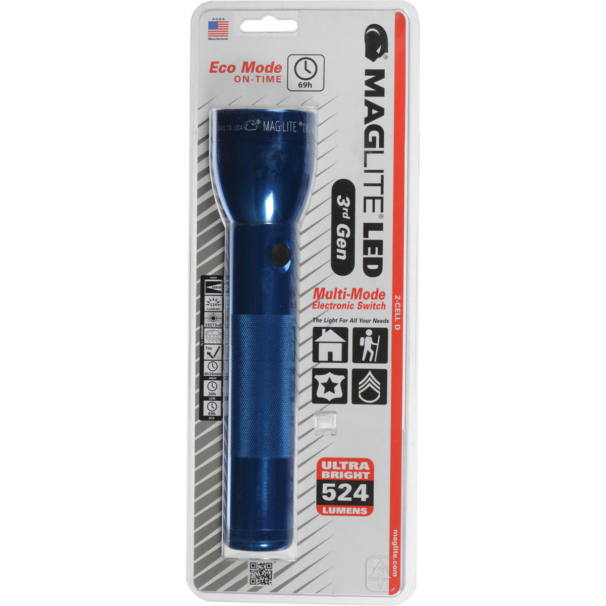 

MagLite ML300L 3rd Generation 2-Cell D LED Flashlight, Blister Packaging, Blue