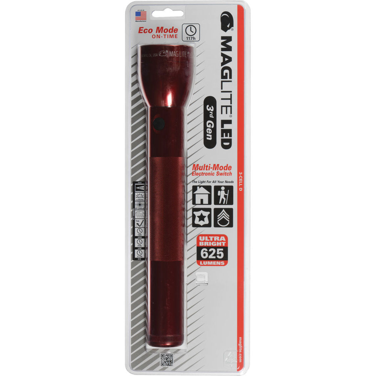 

MagLite ML300L 3rd Generation 3-Cell D LED Flashlight, Blister Packaging, Red
