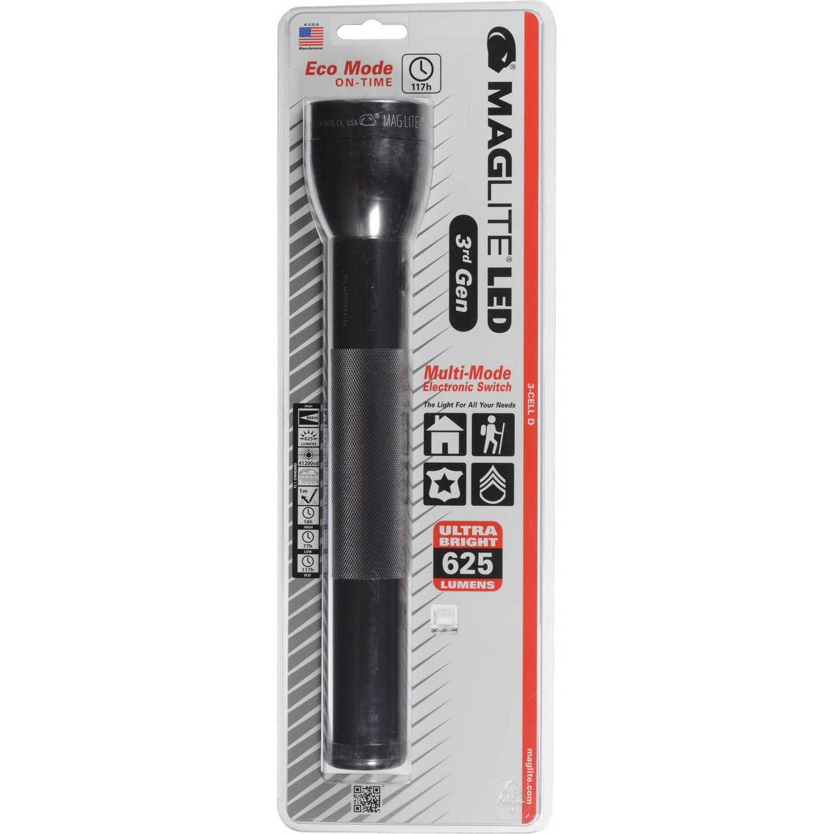 

MagLite ML300L 3rd Generation 3-Cell D LED Flashlight, Blister Packaging, Gray