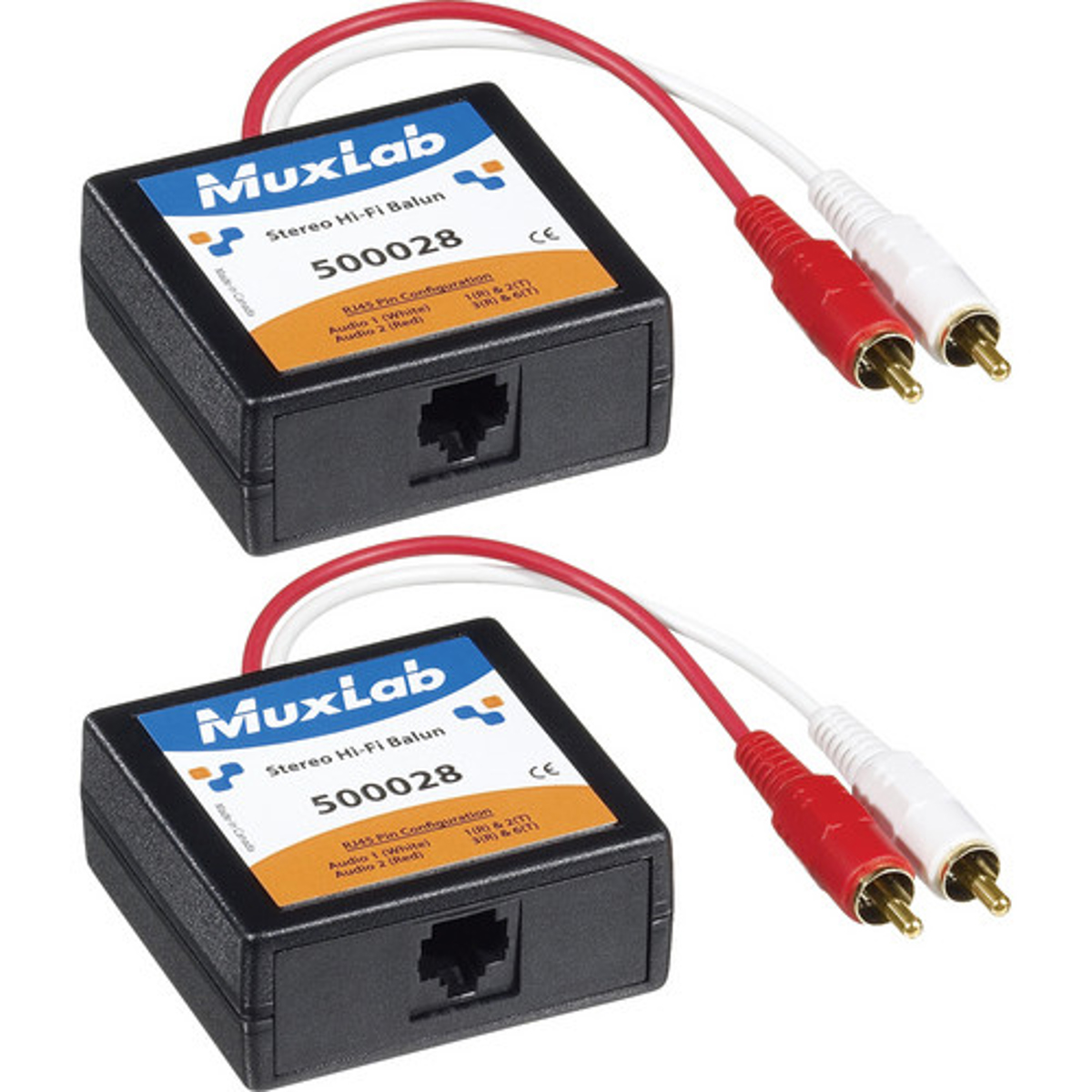 

Muxlab Stereo Hi-Fi Balun with Color Coded RCA Male Plugs, 2 Pack