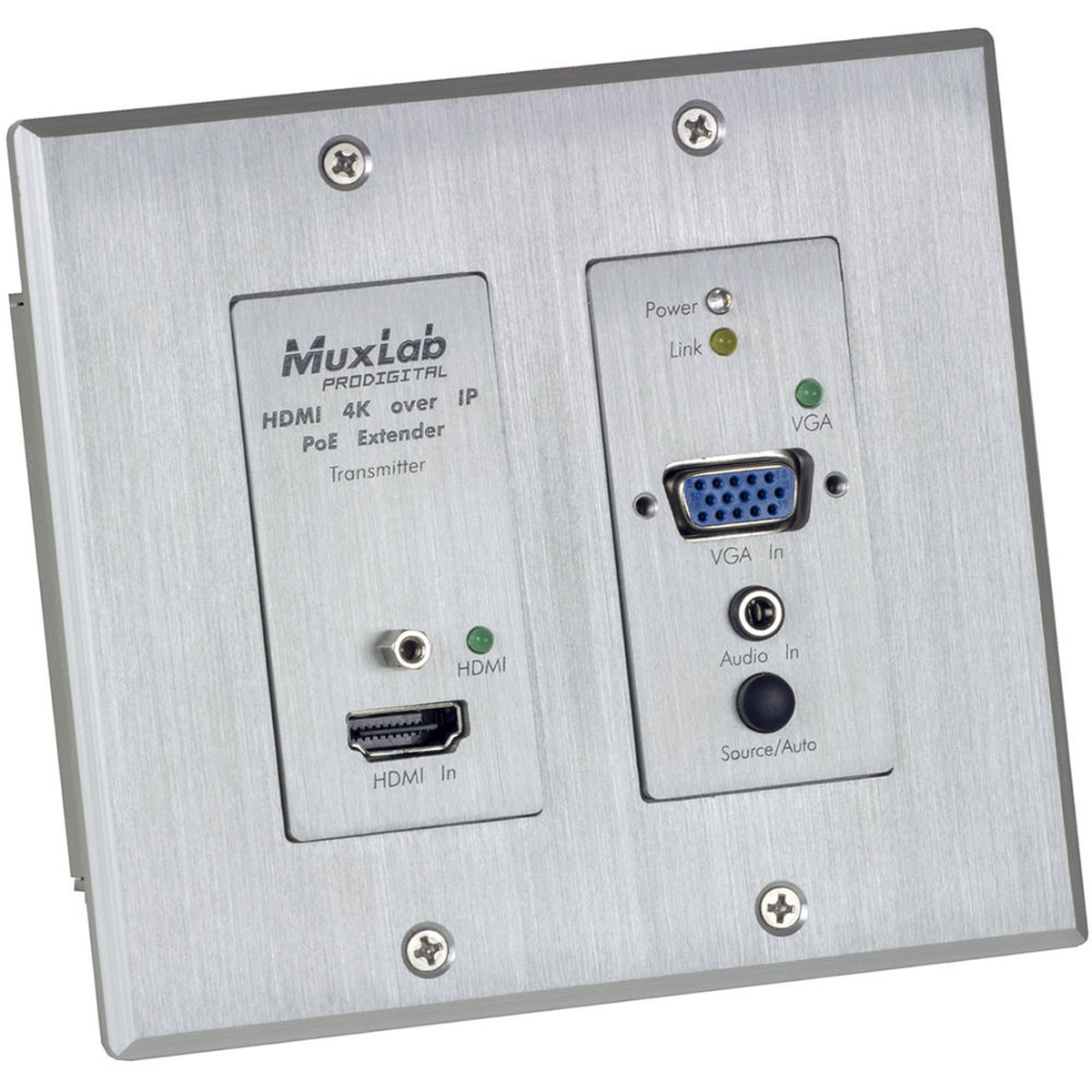 

Muxlab MuxLab UHD-4K HDMI/VGA Over IP PoE Wall Plate Transmitter, White