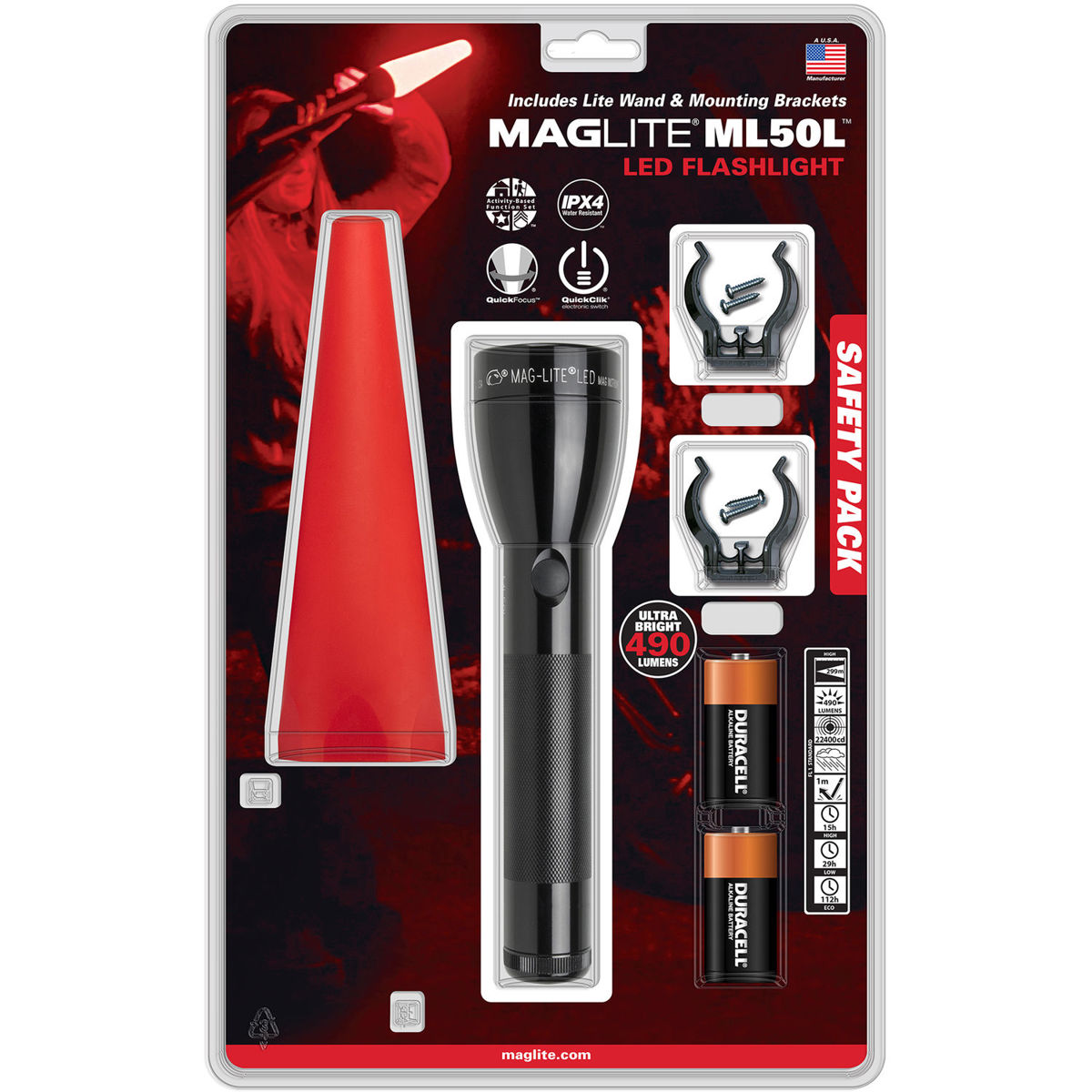 

MagLite ML50L 2-Cell C LED Flashlight Safety Pack, Blister Packaging, Black