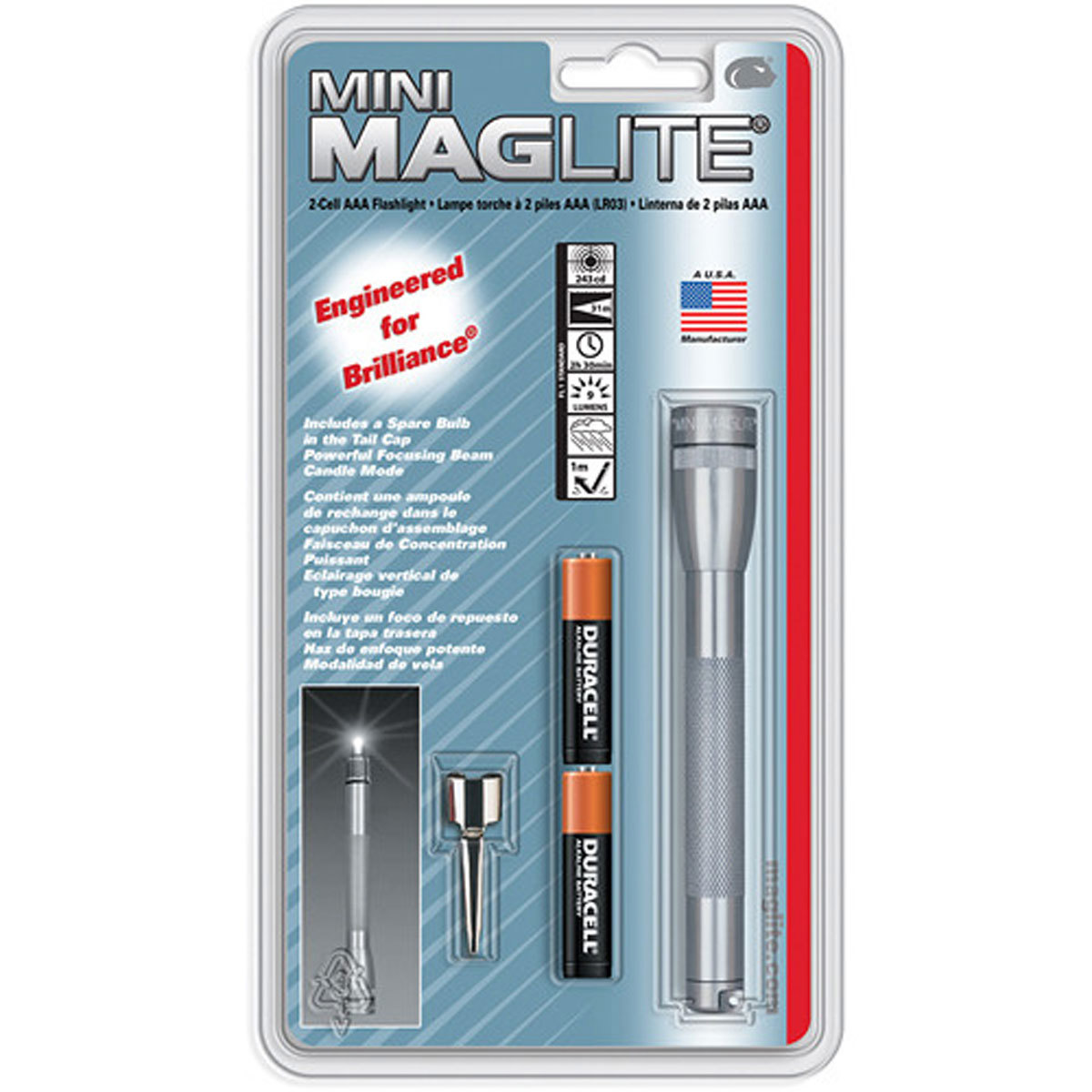 

MagLite Maglite M3A096 Mini Maglite Flashlight with Batteries, Clip, Pewter