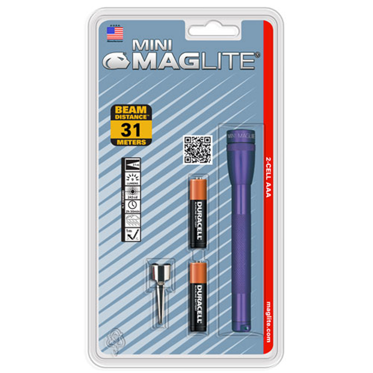 

MagLite Mini Maglite 2-Cell AAA Incandescent Flashlight, Clip, 9 Lumens, Purple
