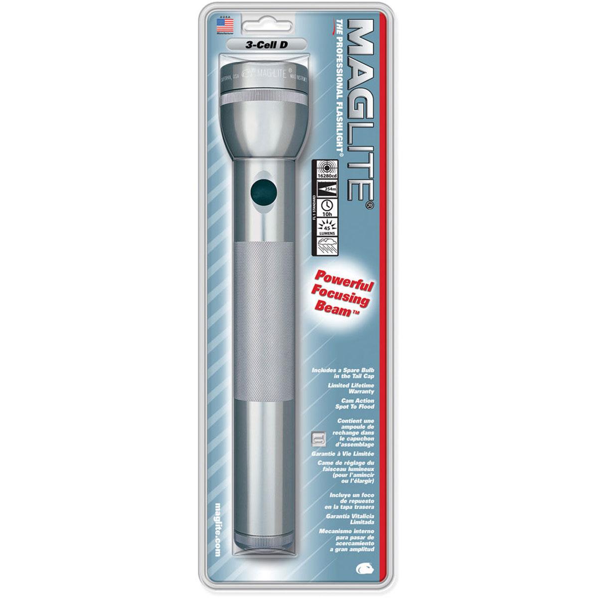 White Star Flashlight with 3 D Batteries, Pewter - MagLite S3D096