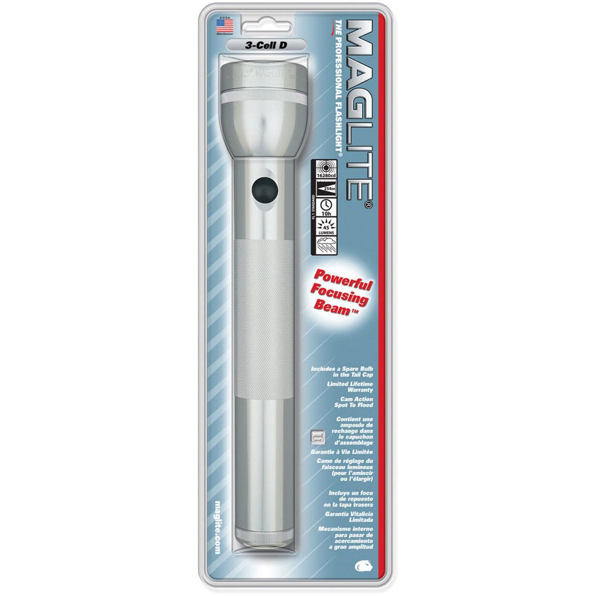 White Star Flashlight with 3 D Batteries, Silver - MagLite S3D106