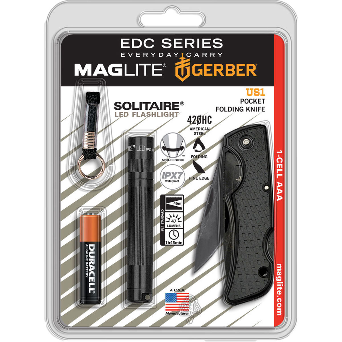 

MagLite Solitaire AAA LED Flashlight, Gerber US1 Folding Knife Kit, 47 Lumens
