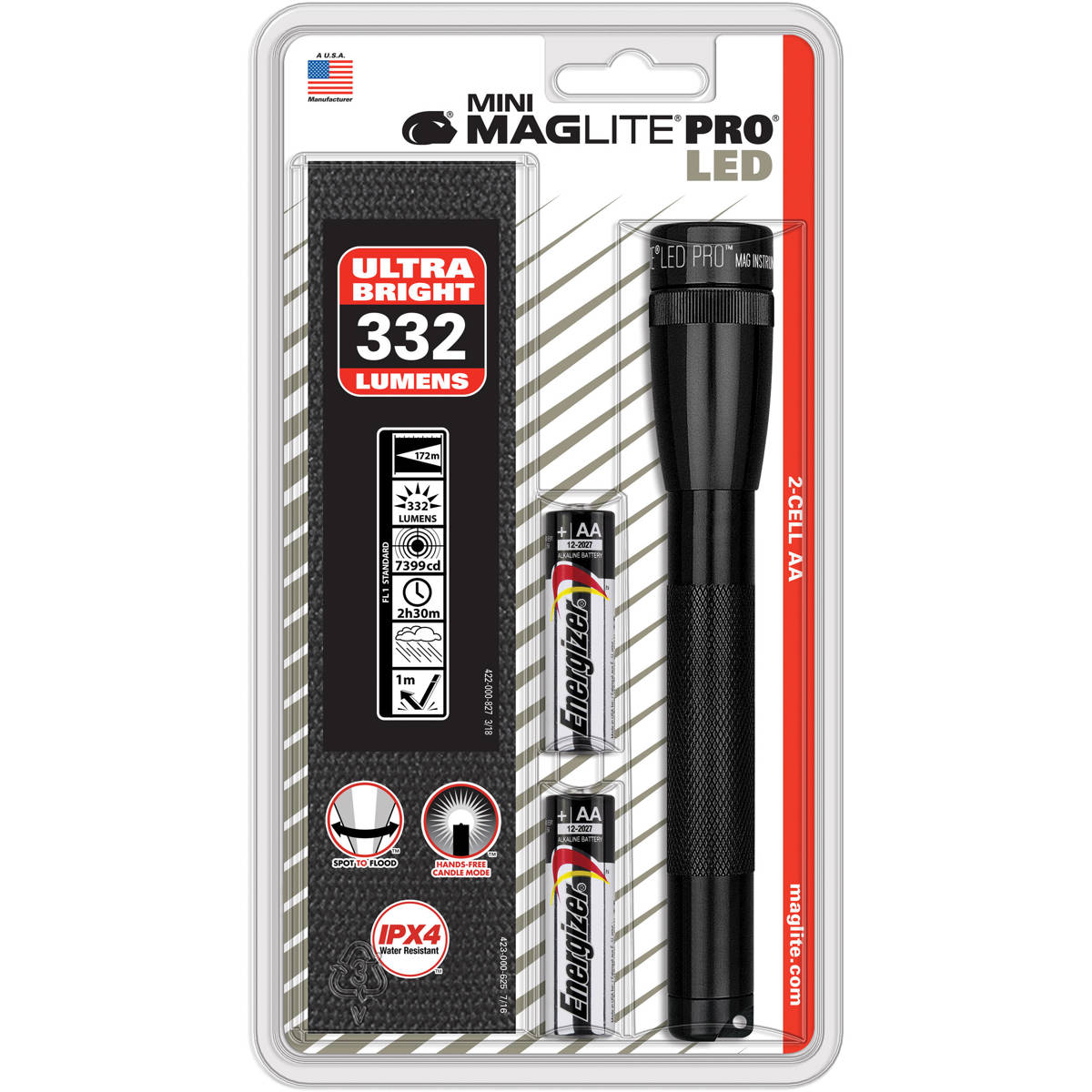 

MagLite Maglite SP2P01H Mini Pro 2 Cell AA LED Flashlight with Holster, Black