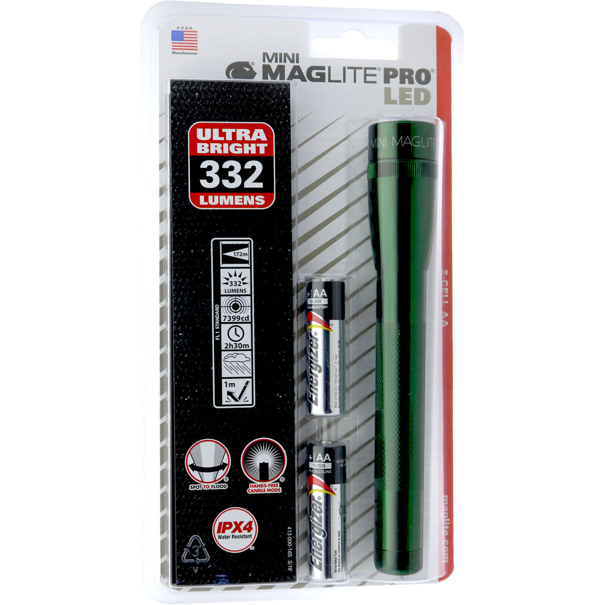 

MagLite Mini MagLite PRO 2-Cell AA LED Flashlight, Holster, Clamshell,Dark Green