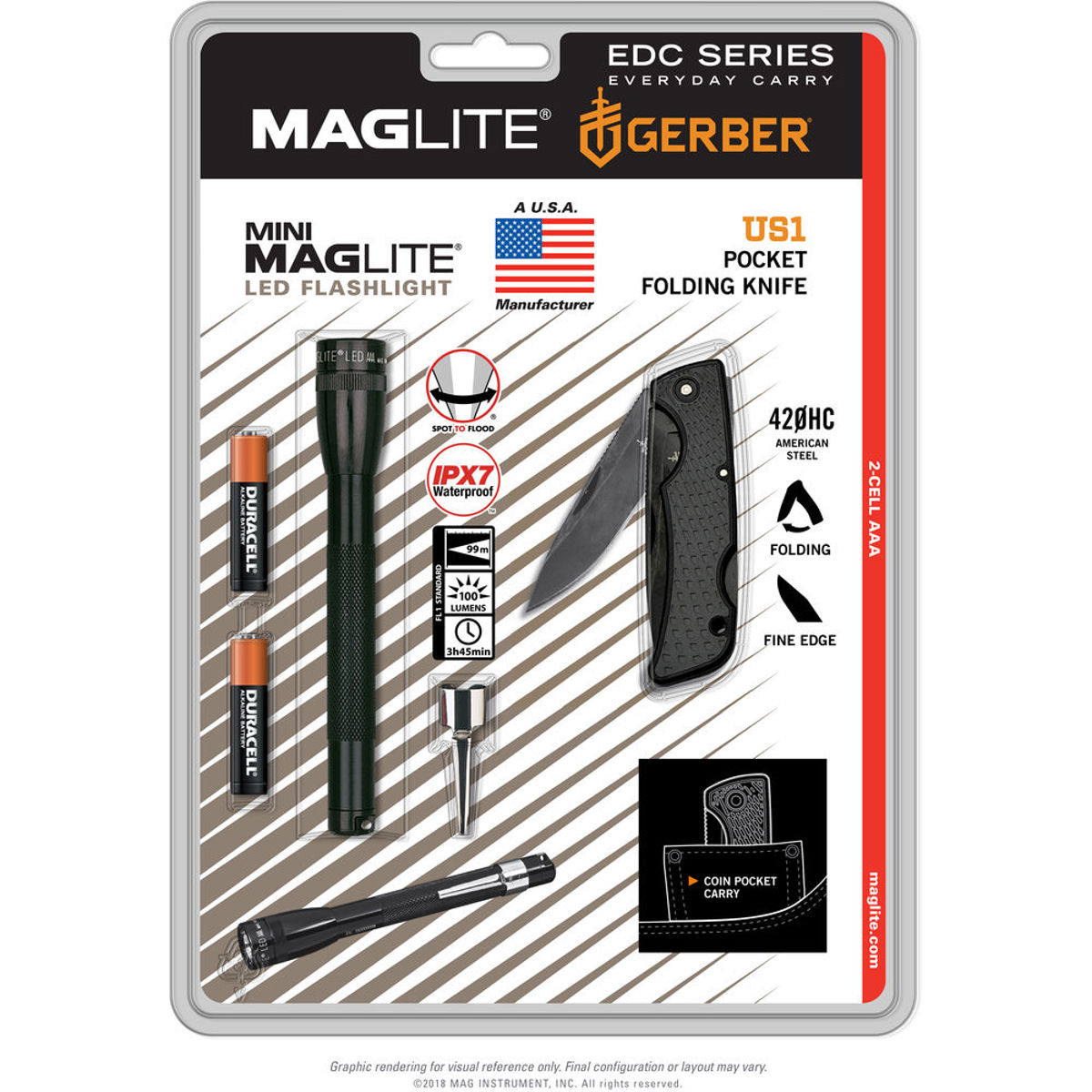

MagLite Mini Maglite AAA LED Flashlight, Gerber Folding Knife, 100 Lumens, Black