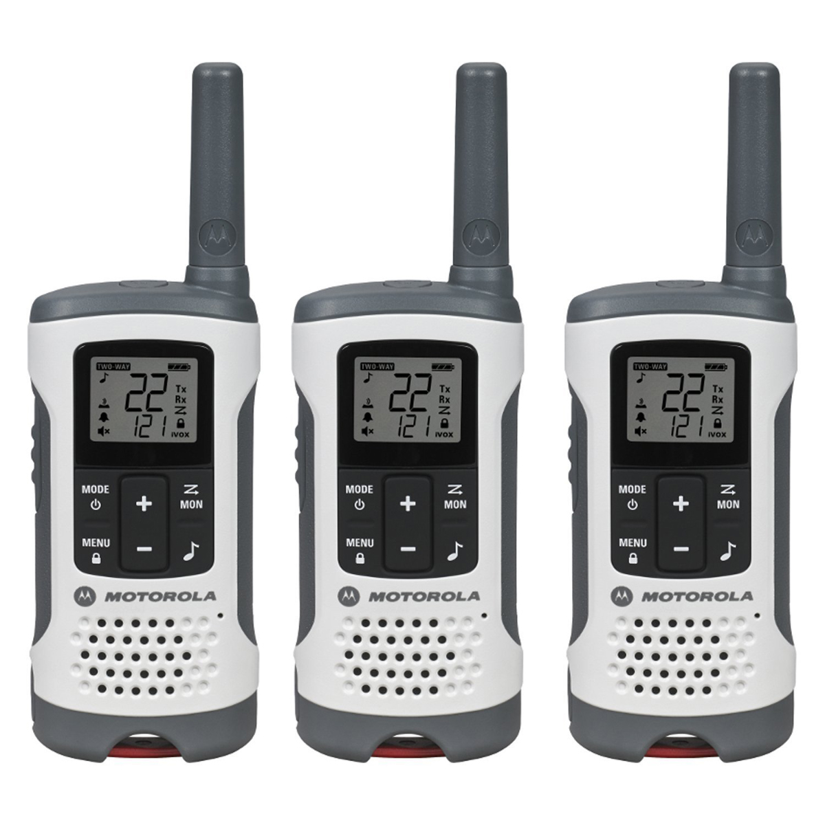 

Motorola T260TP 22-CH 25 Mile Range NOAA VOX Two-Way Radio, 3 Pack, White