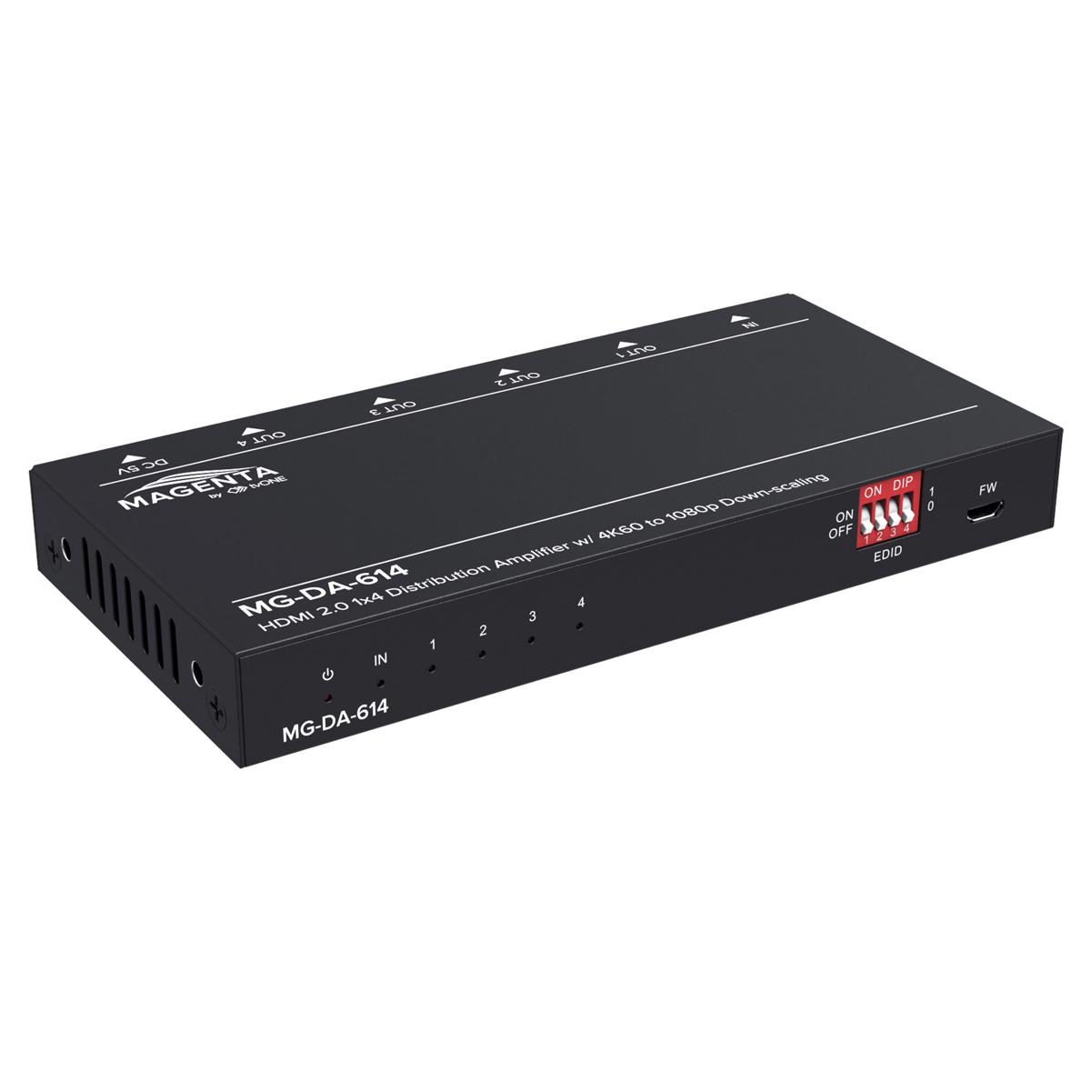 

Magenta Research MG-DA-614 1x4 4K60 HDMI 2.0 Splitter w/HDCP 2.2 & Down Scaling