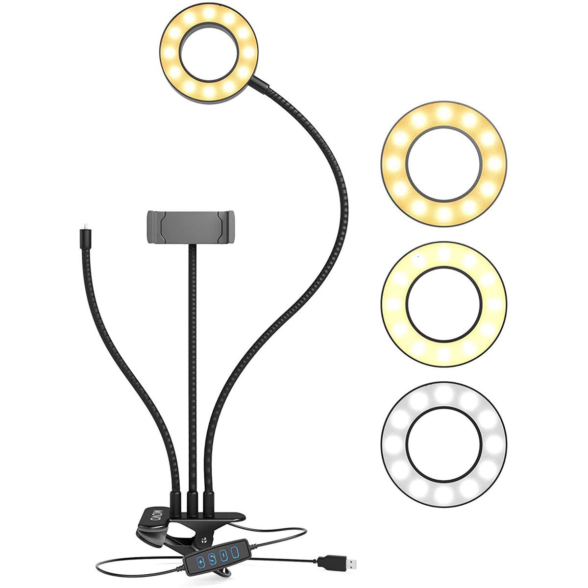 Кольцевой светильник для селфи Movo Photo VGC-3 с тройной подставкой на гибком штативе