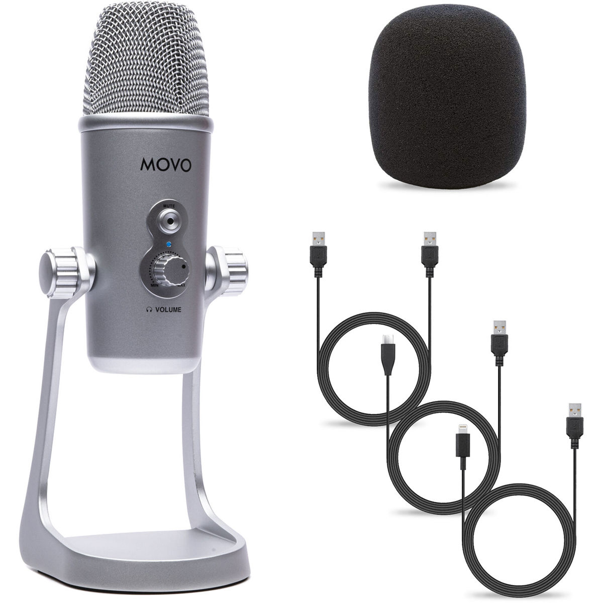 

Movo Photo UM800 Multipattern USB Condenser Mic, USB Type-A/C & Lightning Cable