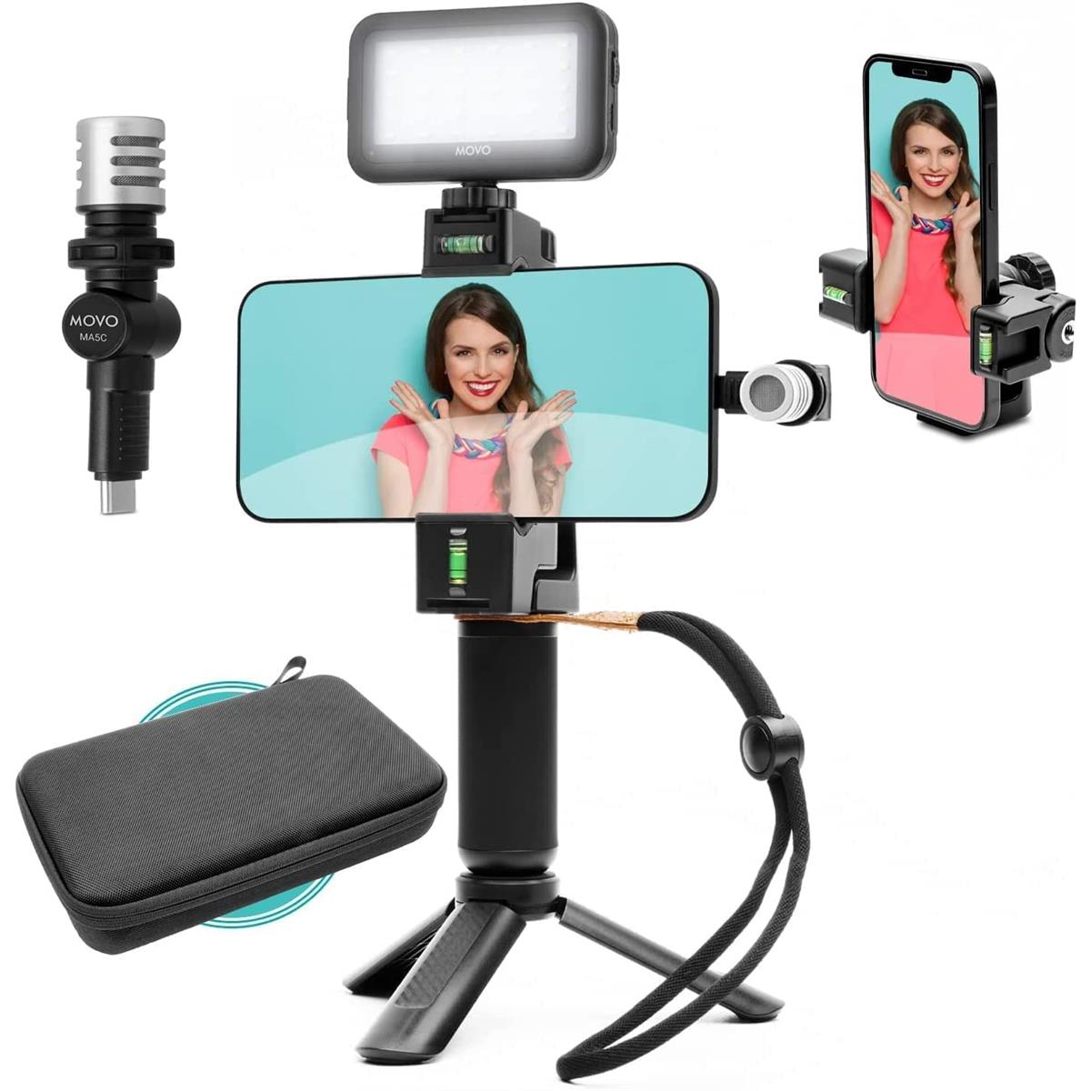 Image of Movo Photo uVlog Starter Vlogging Kit w/USB-C Microphone for Android Smartphone