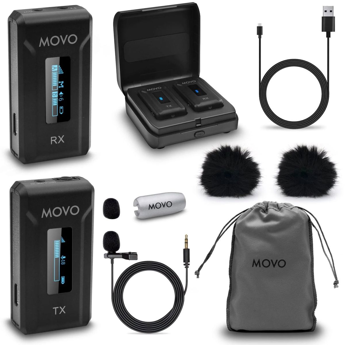

Movo Photo WMX-2 Wireless Lavalier Microphone System with Charging Case