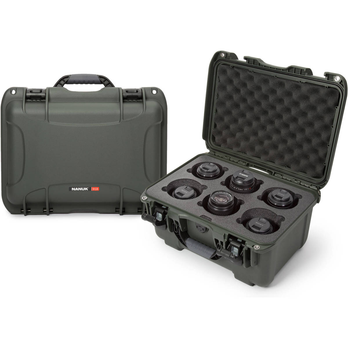 

Nanuk Medium 918 Protective Case with Foam Insert for 6 Camera Lens, Olive
