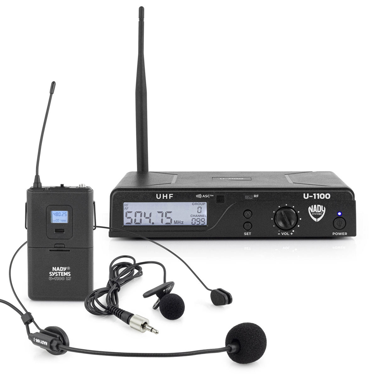 

Nady U-1100 100-Ch UHF Single Transmitter Wireless System w/Lapel & Headmic Mic