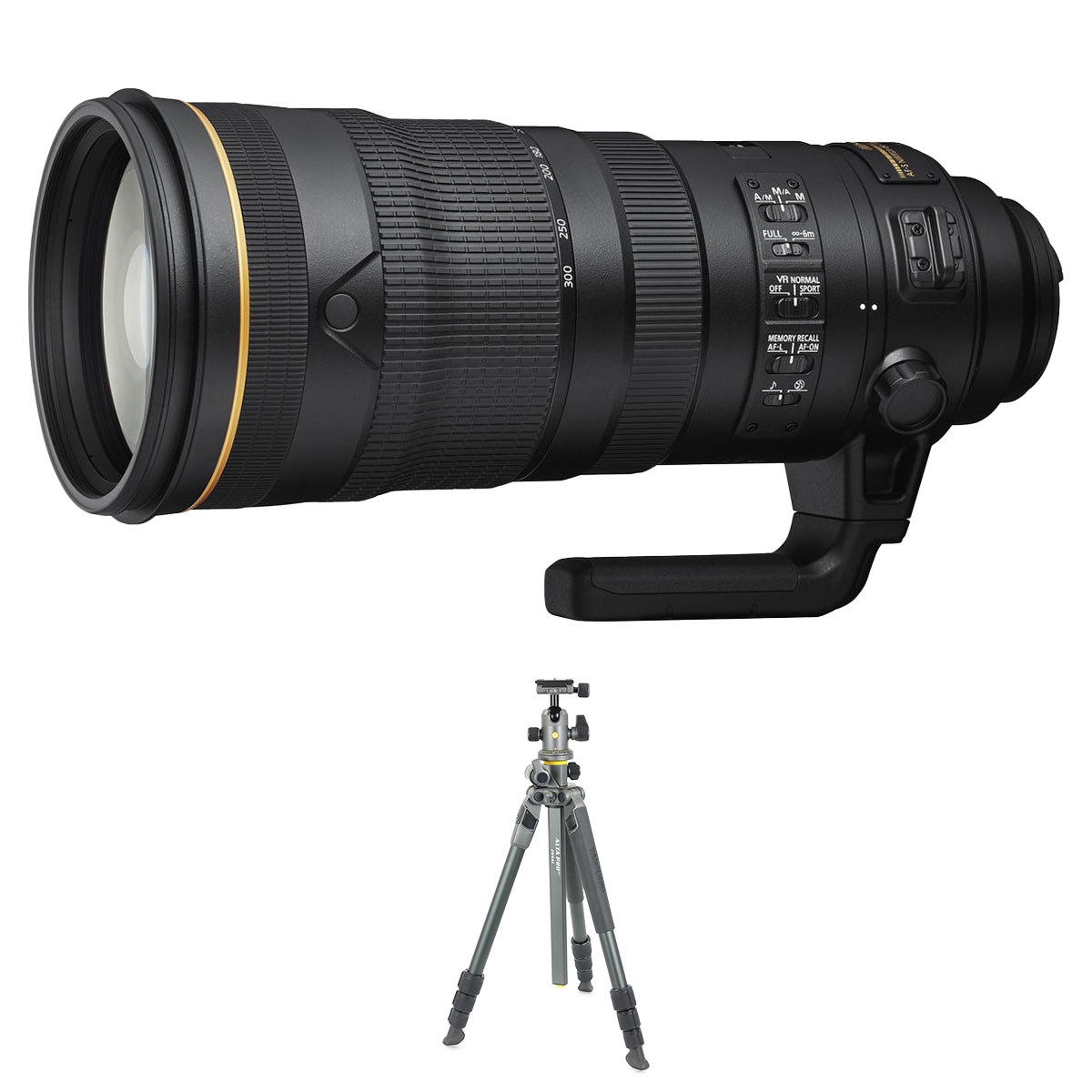 

Nikon 120-300mm f/2.8E FL ED SR AF-S NIKKOR VR Lens w/ALTA PRO 2+ 264 Al Tripod