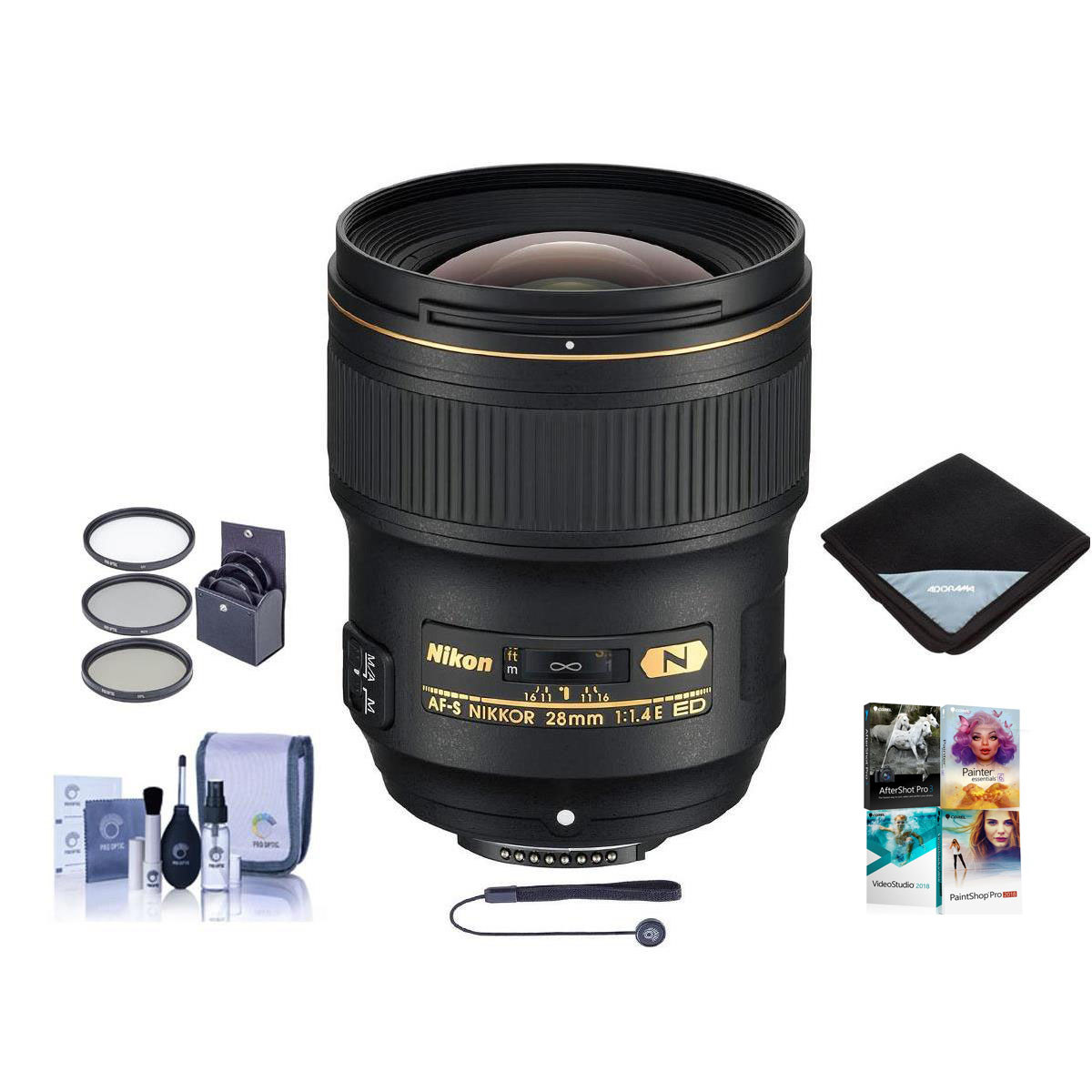 

Nikon 28mm f/1.4E AF-S NIKKOR Lens with Free PC Software & Accessories Kit